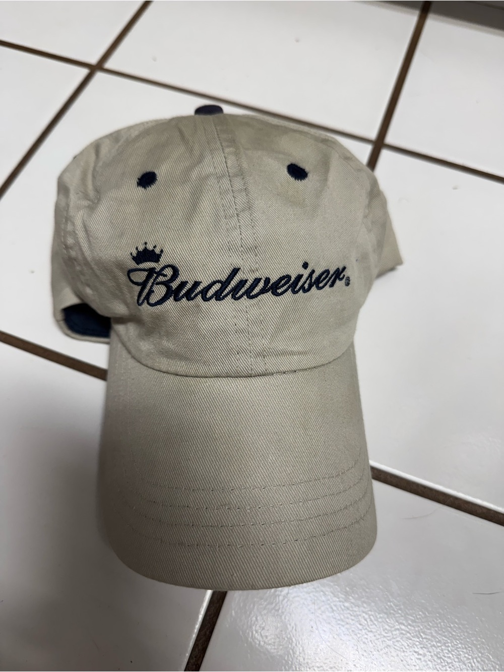 Budweiser Khaki Baseball Hat with Navy Embroidery